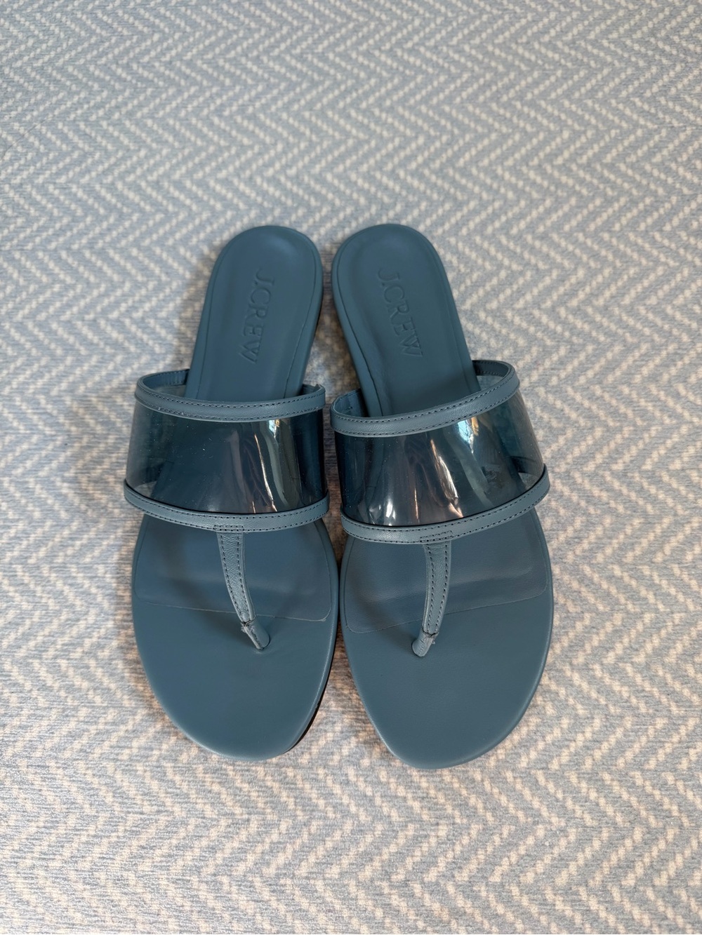 J. Crew Teal Vinyl Strap Toe-Post Sandals